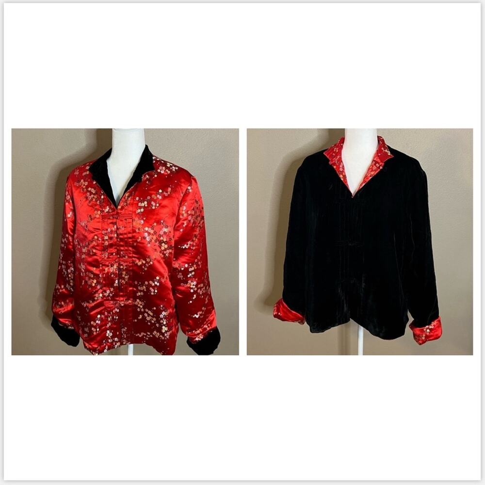 Reversible Asian Jacket Velvet and Satin with Asian Boho Floral Print XL